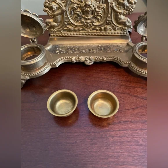Vintage Solid Brass Cherub Letter Holder Inkwell Grand Decorative Desk Accessory - Picture 12 of 12